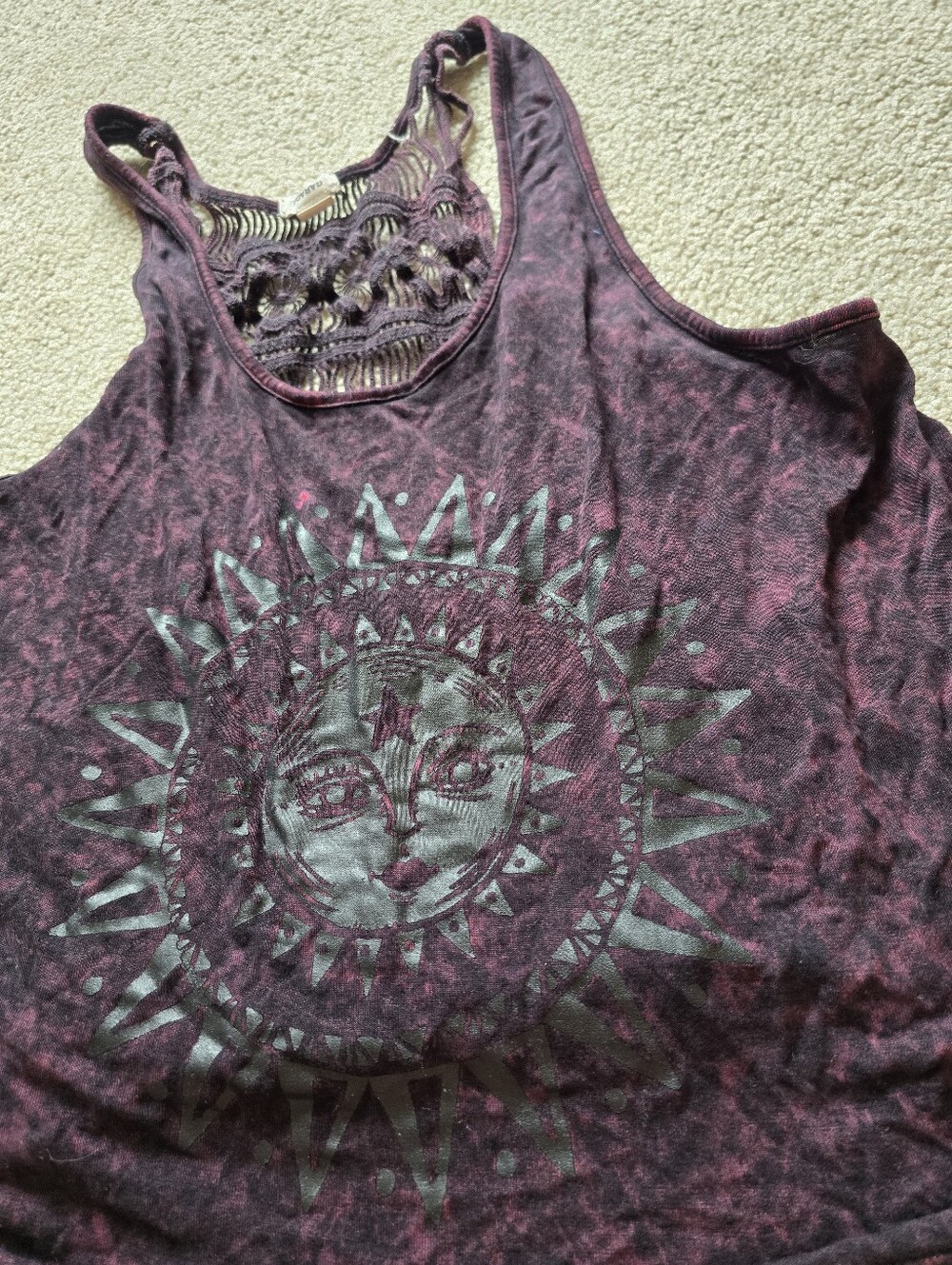 Garage Purple Tie-Dye Sun Graphic Tank with Macramé Back